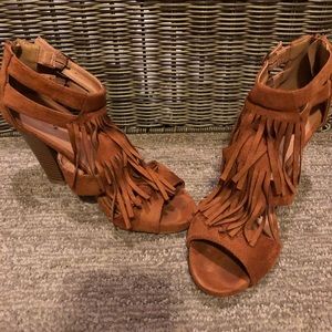 BOHO fringe chunky heels faux suede